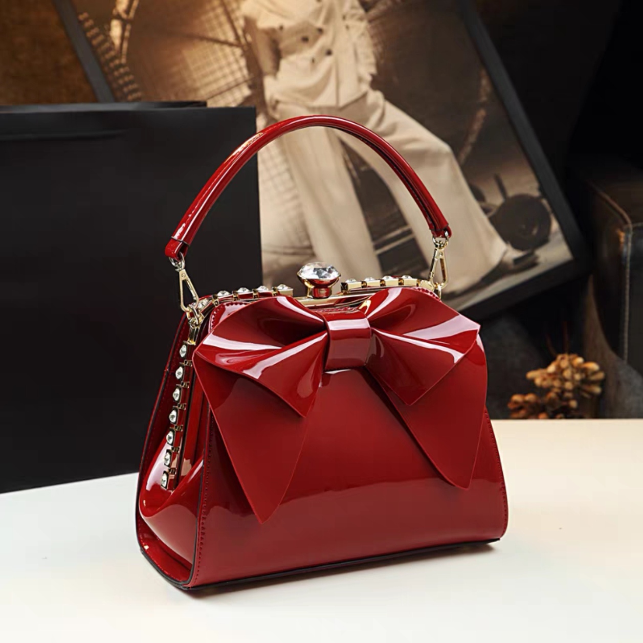 工厂批发女包跨境新款亮皮包手提包百搭单肩斜挎女士小包