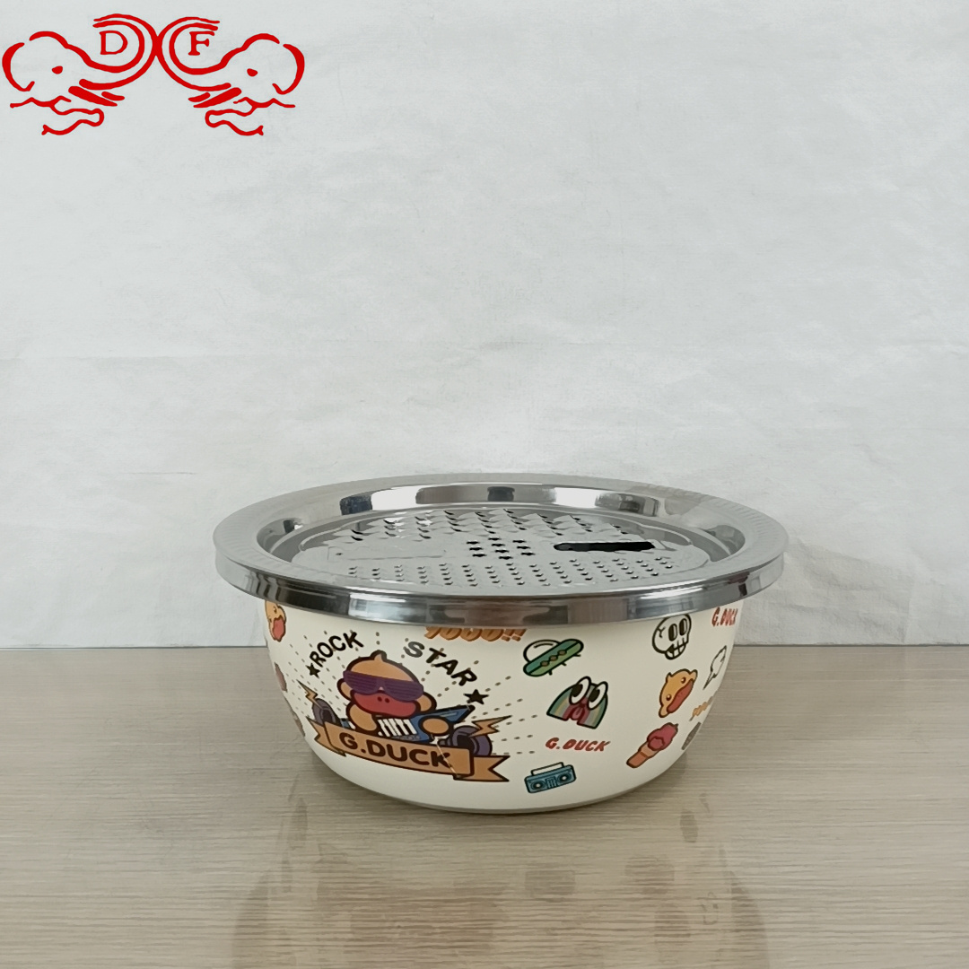 DF99482 Little Yellow Duck Stainless Steel Draining Sink, rice Washing sieve, grater Tray, three-piece set, household and washbasin, DF TRADINGHOUSE details Picture