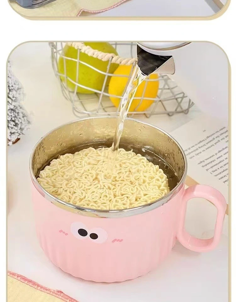 S137-1046 304 stainless steel instant noodle bowl, student dormitory color noodle bowl, large-capacity convenient noodle bowl, heat-resistant cartoon cute soup bowl detail image 9