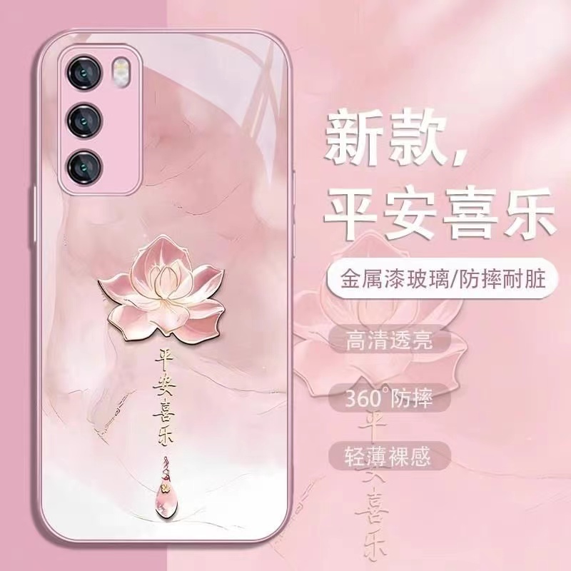 适用opporeno5手机壳荷花少女中国国潮风reno3新