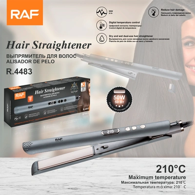 RAF European-standard cross-border temperature-adjustable curling iron, hair straightener, ceramic plate, suitable for both dry and wet straightening and curling, with inward-curved bangs thumbnail