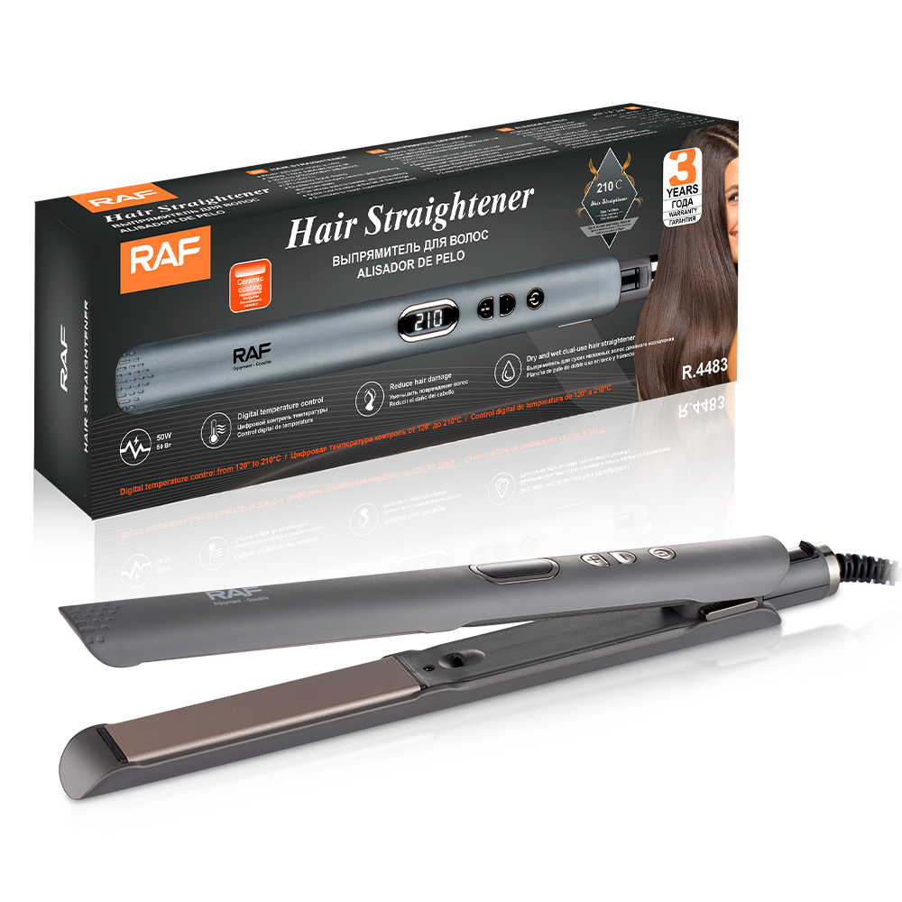 RAF European-standard cross-border temperature-adjustable curling iron, hair straightener, ceramic plate, suitable for both dry and wet straightening and curling, with inward-curved bangs details Picture