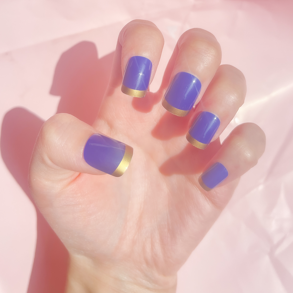 24 PCS PRESS ON NAIL TIPS SQUARE SHAPE FRENCH STYLE BLUE BACKGROUND full figure