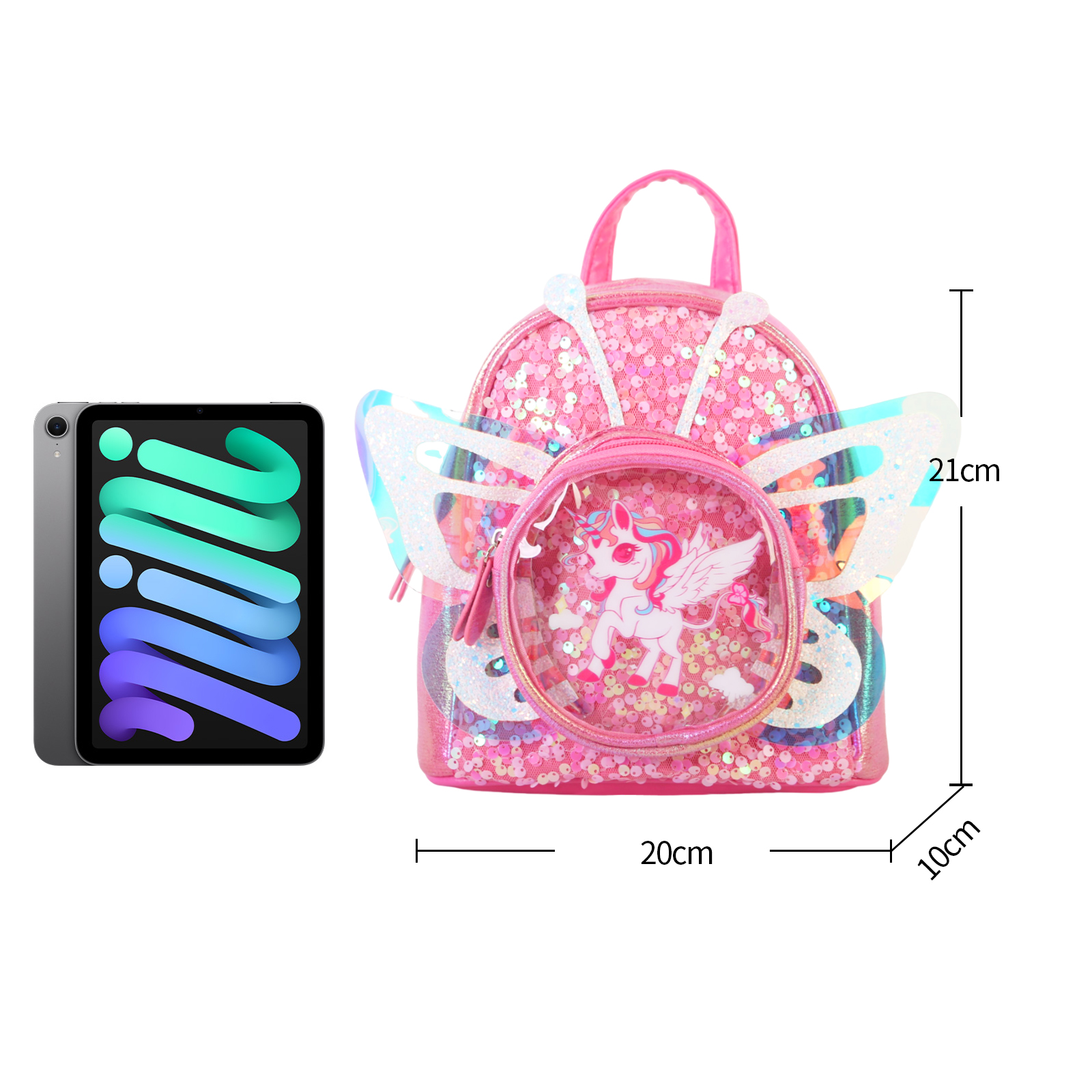 Large-tailed cat unicorn wing sequined fashionable and trendy casual backpack, lightweight and large-capacity waterproof, wear-resistant and tear-resistant backpack, a perfect match for kindergarten girls' outdoor trips Specification image