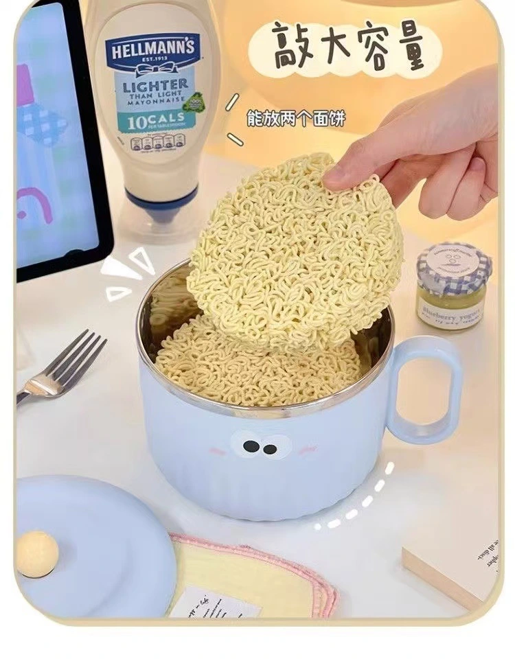 S137-1046 304 stainless steel instant noodle bowl, student dormitory color noodle bowl, large-capacity convenient noodle bowl, heat-resistant cartoon cute soup bowl detail image 7