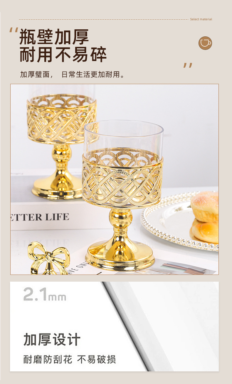 X10-6899-C foreign trade European-style transparent gold-plated candy jar with lid, gold-carved light luxury storage high-legged savings jar detail image 2