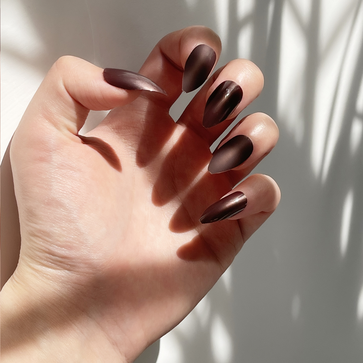 24 PCS PRESS ON NAIL TIPS STILETTO SHAPE DARK BROWN MATTE EFFECT details Picture
