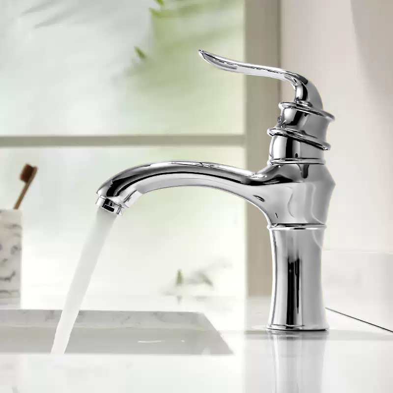 复古风格洁具水龙头法式复古欧式洗脸盆龙头钛金色银色单孔冷热水水龙头