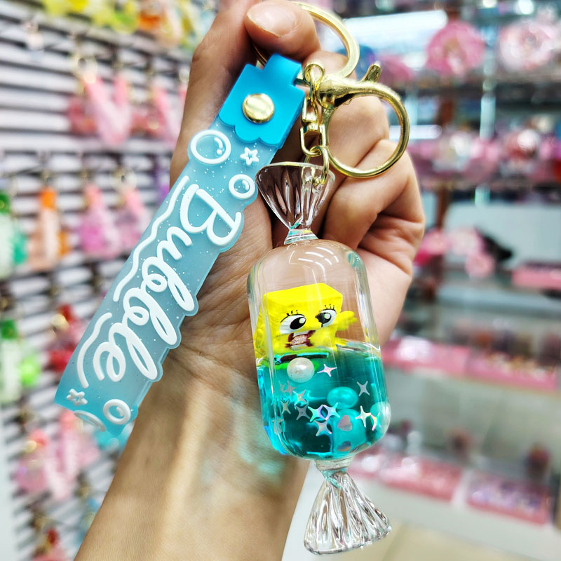 入油海绵宝宝书包挂件钥匙扣女可爱棒棒糖漂流瓶流沙情侣汽车钥匙链详情图3