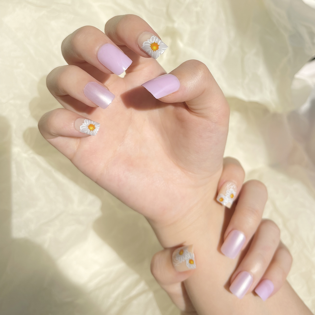 24 PCS PRESS ON NAIL TIPS SQUARE SHAPE LITTLE DAISY PINK PEARL Specification drawing