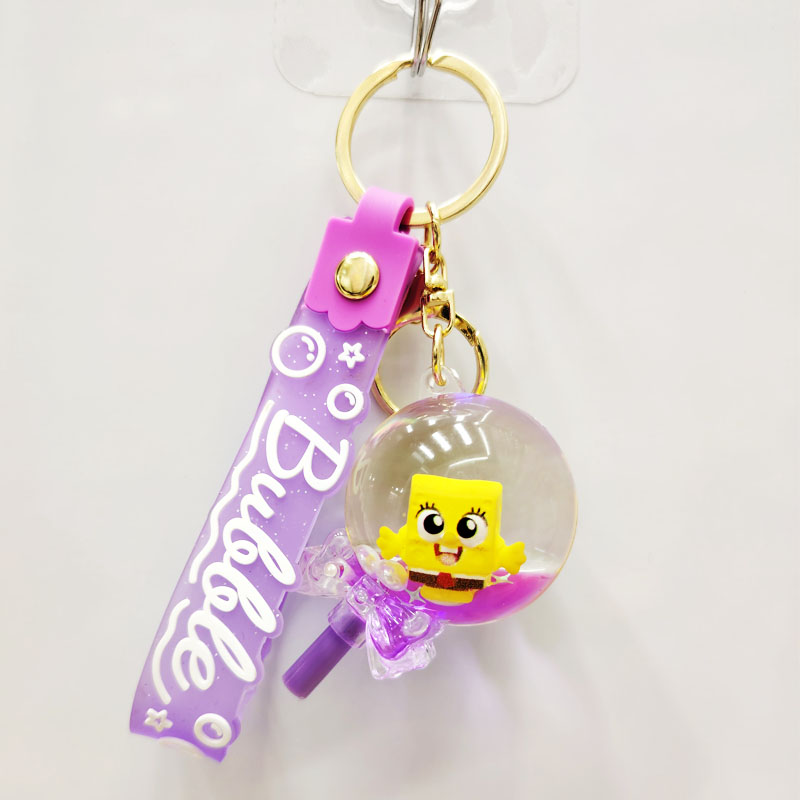 入油海绵宝宝书包挂件钥匙扣女可爱棒棒糖漂流瓶流沙情侣汽车钥匙链白底实物图