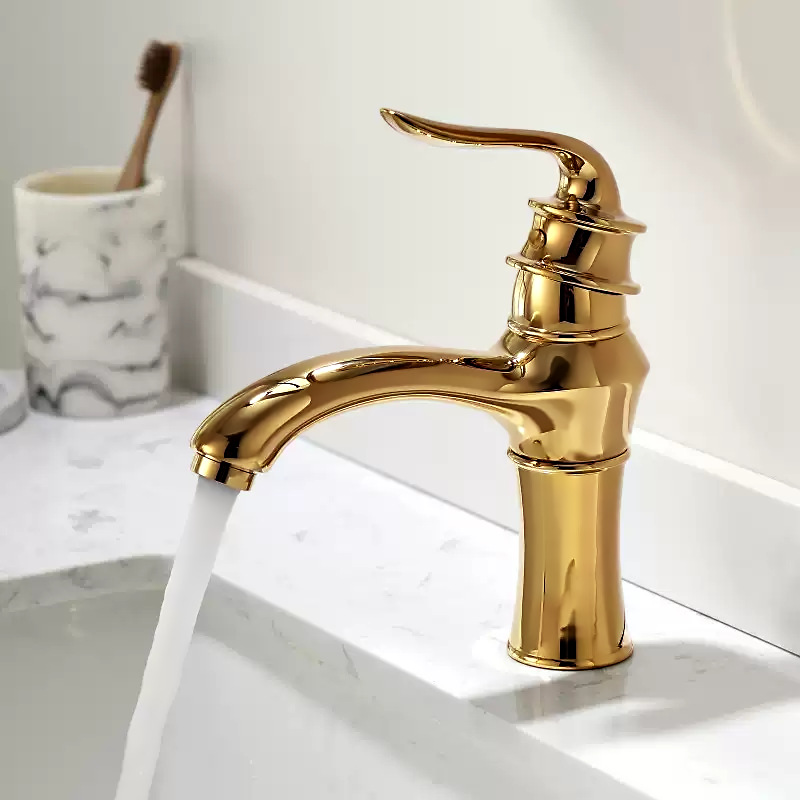 Grifo sanitario estilo retro francés retro europeo lavabo grifo titanio oro plata single hole grifo de agua fría y caliente Item Picture