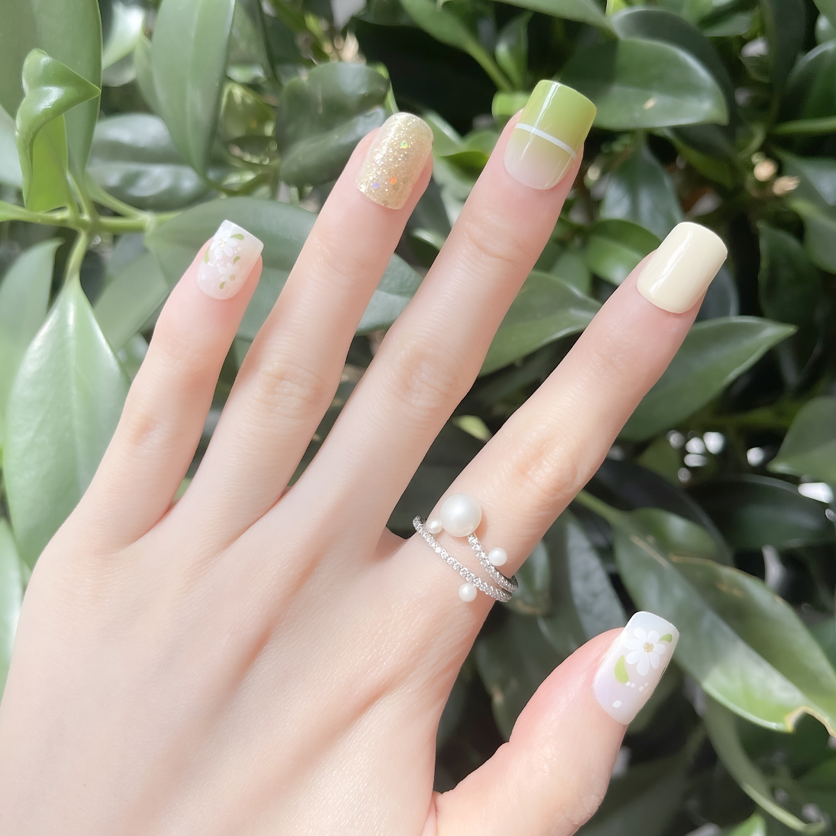 24 PCS PRESS ON NAIL TIPS SQUARE SHAPE SPRING STYLE full figure