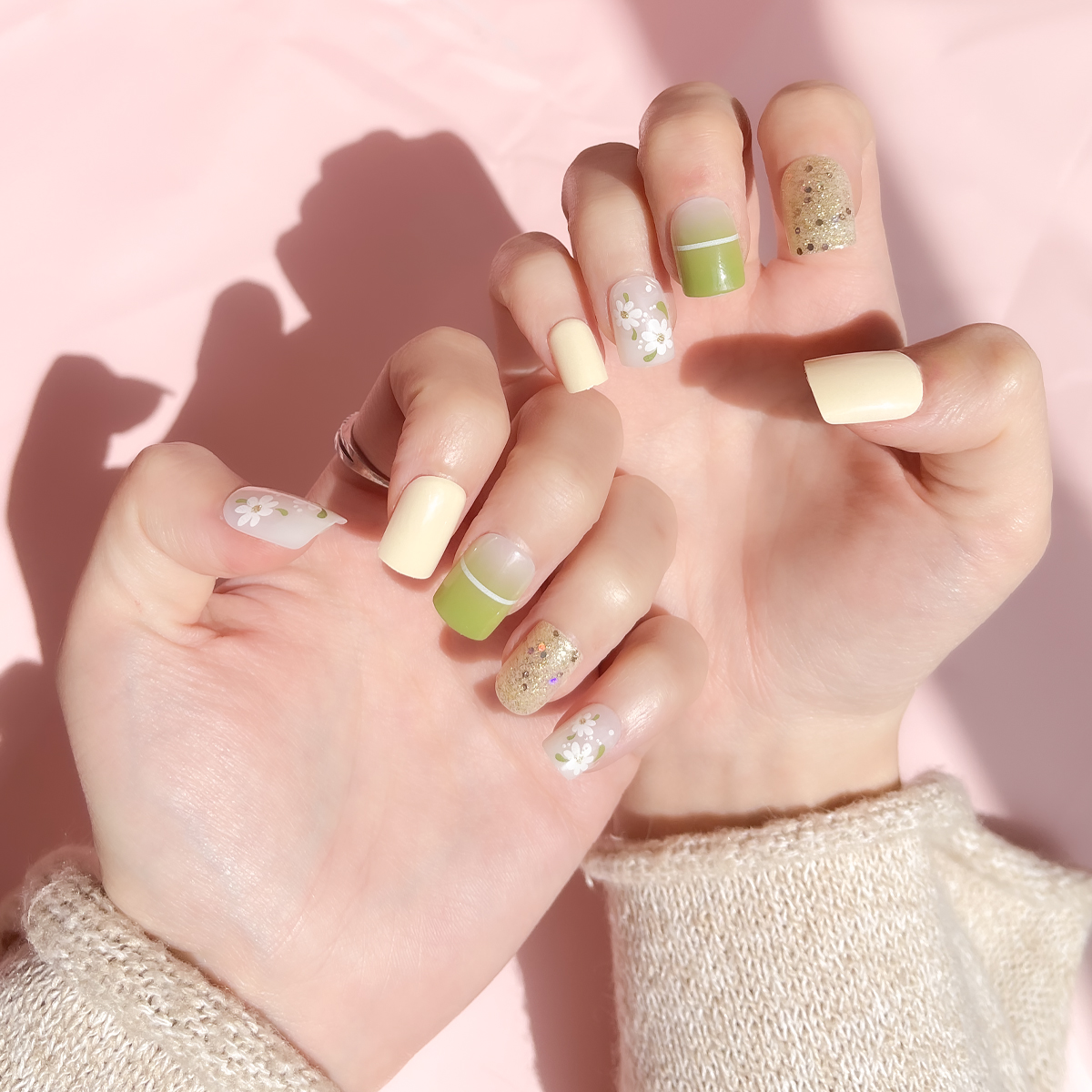 24 PCS PRESS ON NAIL TIPS SQUARE SHAPE SPRING STYLE details Picture