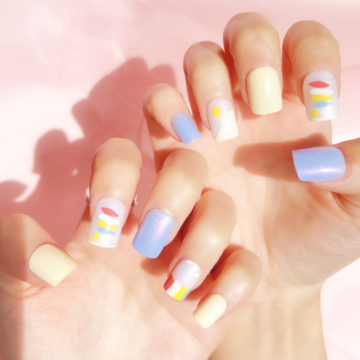 24 PCS PRESS ON NAIL TIPS SQUARE SHAPE BLUE PEARL EFFECT Specification drawing