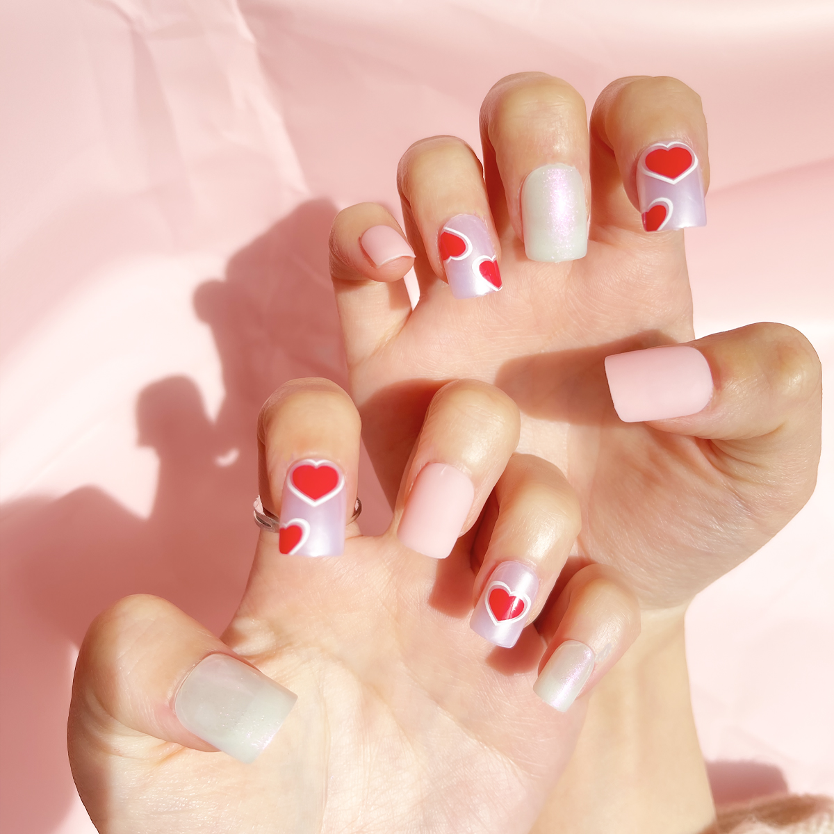 24 PCS PRESS ON NAIL TIPS SQUARE SHAPE RED LOVE full figure