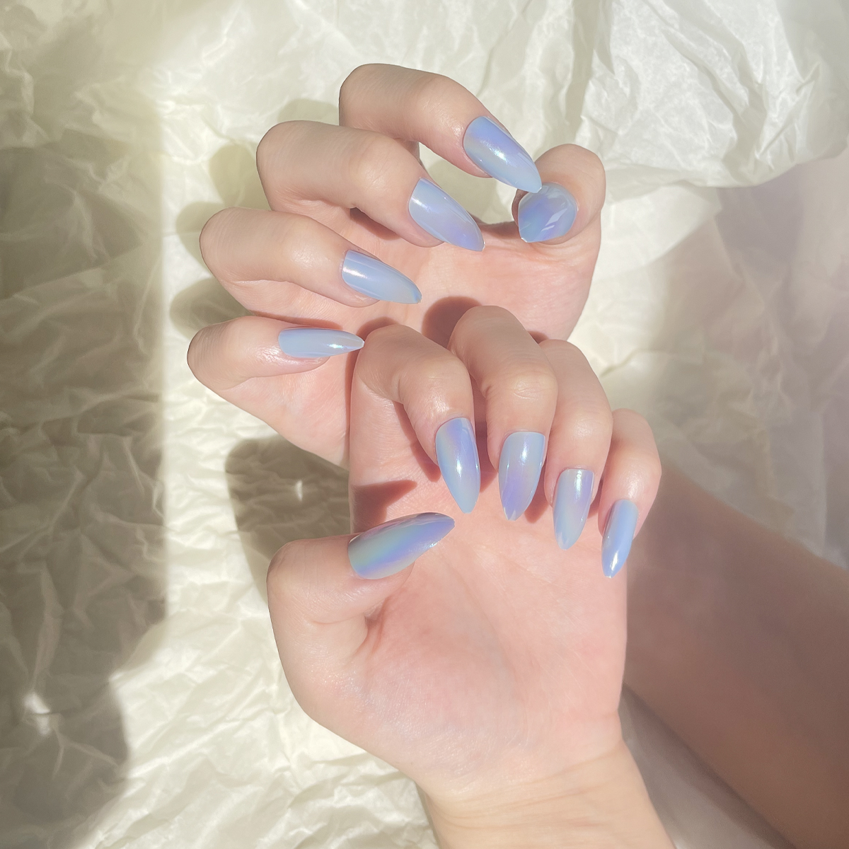 24 PCS PRESS ON NAIL TIPS ALMOND SHAPE BRIGHT BLUE SURFACE Specification drawing