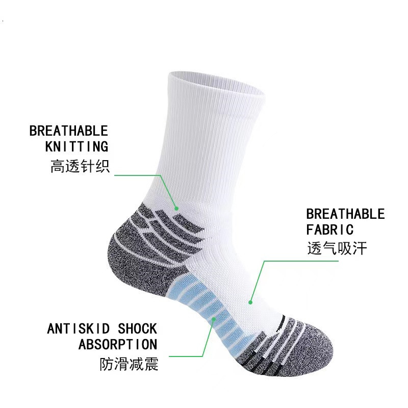 新款男士毛巾底训练袜 高帮长筒综合级实战运动袜专业篮球袜白底实物图