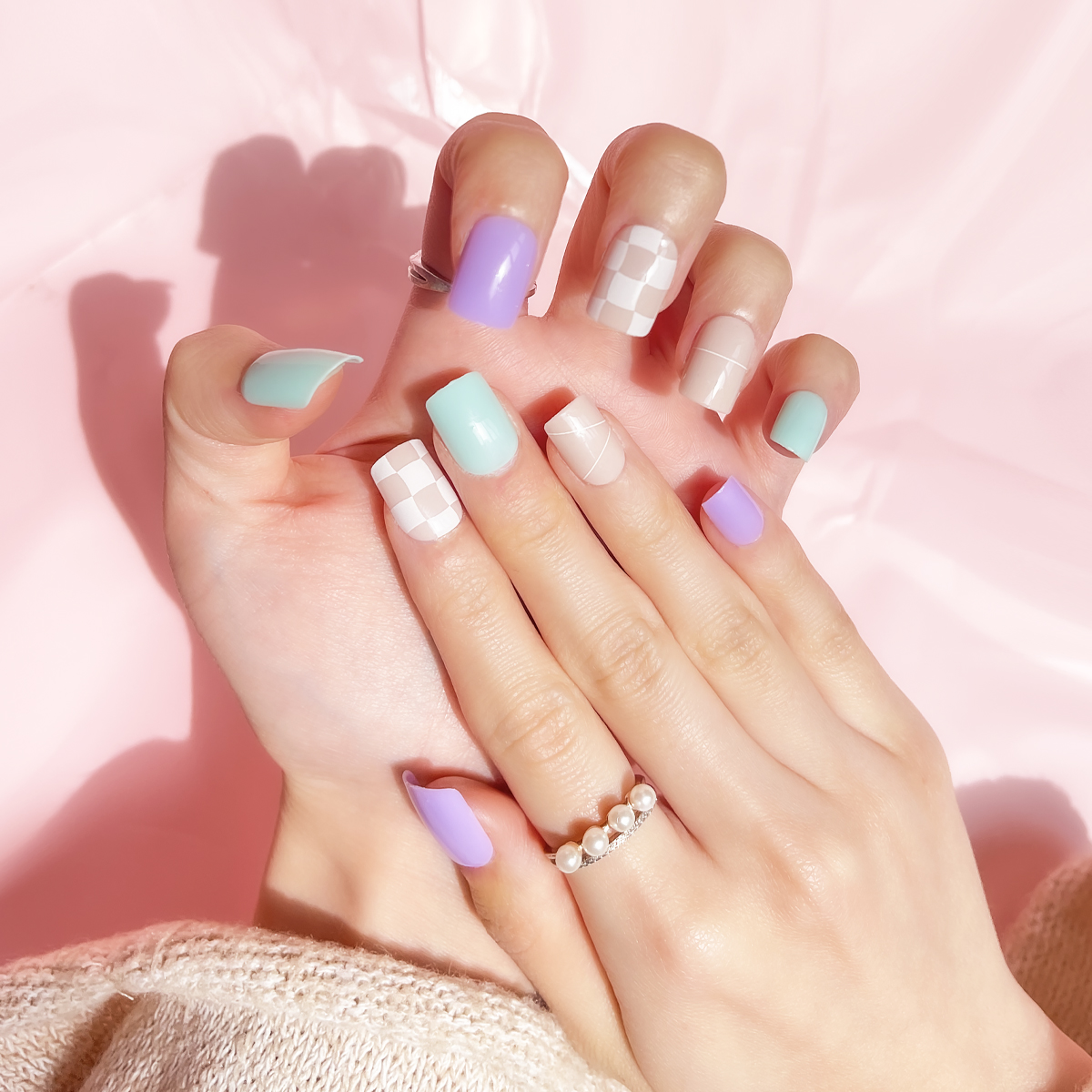 24 PCS PRESS ON NAIL TIPS SQUARE SHAPE DOPAMINE COLOR SYSTEM details Picture