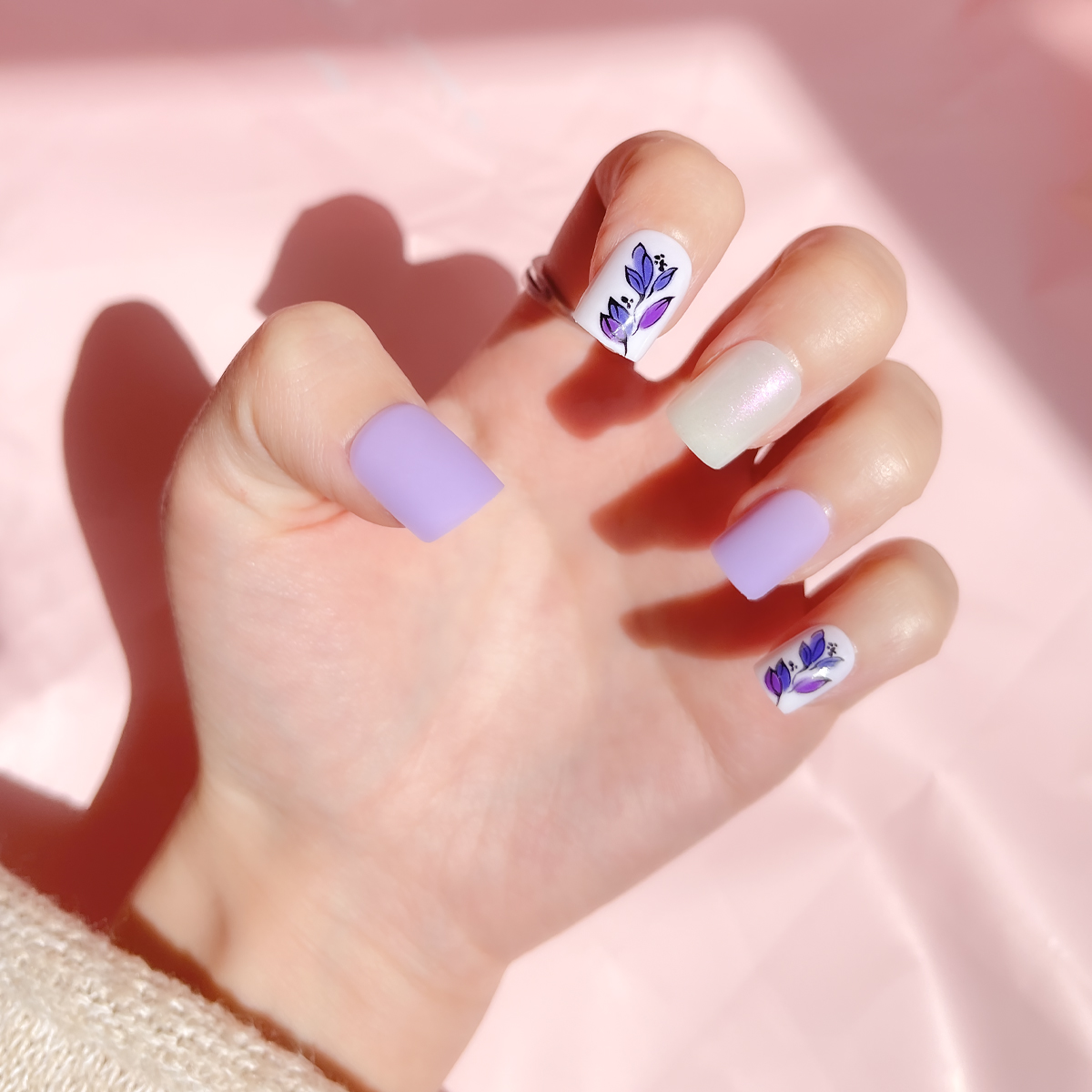 24 PCS PRESS ON NAIL TIPS SQUARE SHAPE PURPLE AND WHITE Specification drawing