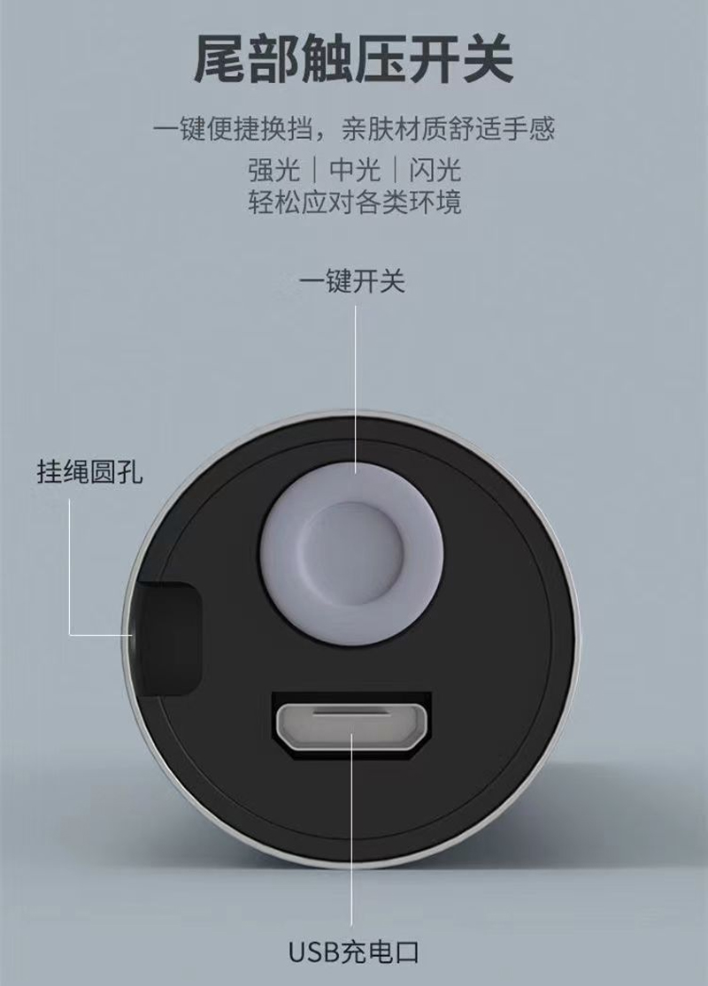 9505 Aluminum flashlight, USB charging aluminum alloy flashlight, Mini flashlight, portable white light small flashlight pic 13