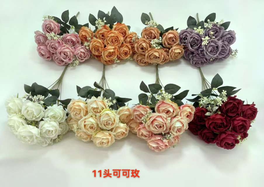 11 pieces of cocoa rose artificial flowers for home decoration, green living art detail image 1