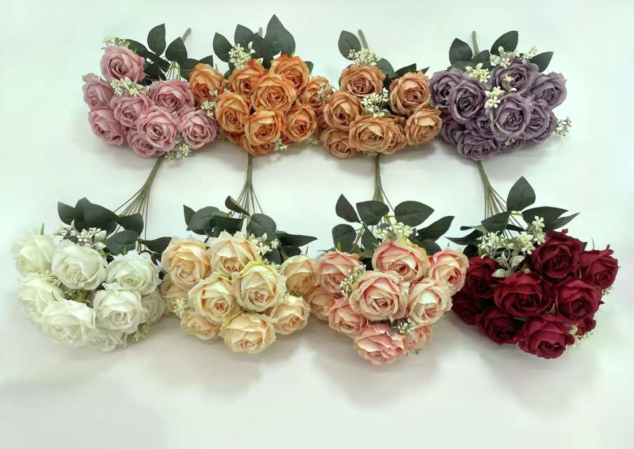 11 pieces of cocoa rose artificial flowers for home decoration, green living art