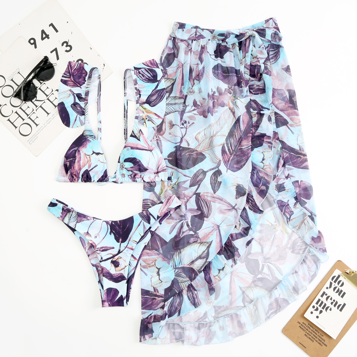 新款分体泳衣女外单bikini耐穿泳装跨境亚马逊游泳衣厂家批发比基尼三件套背国潮