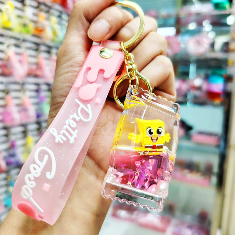 入油海绵宝宝书包挂件钥匙扣女可爱棒棒糖漂流瓶流沙情侣汽车钥匙链产品图