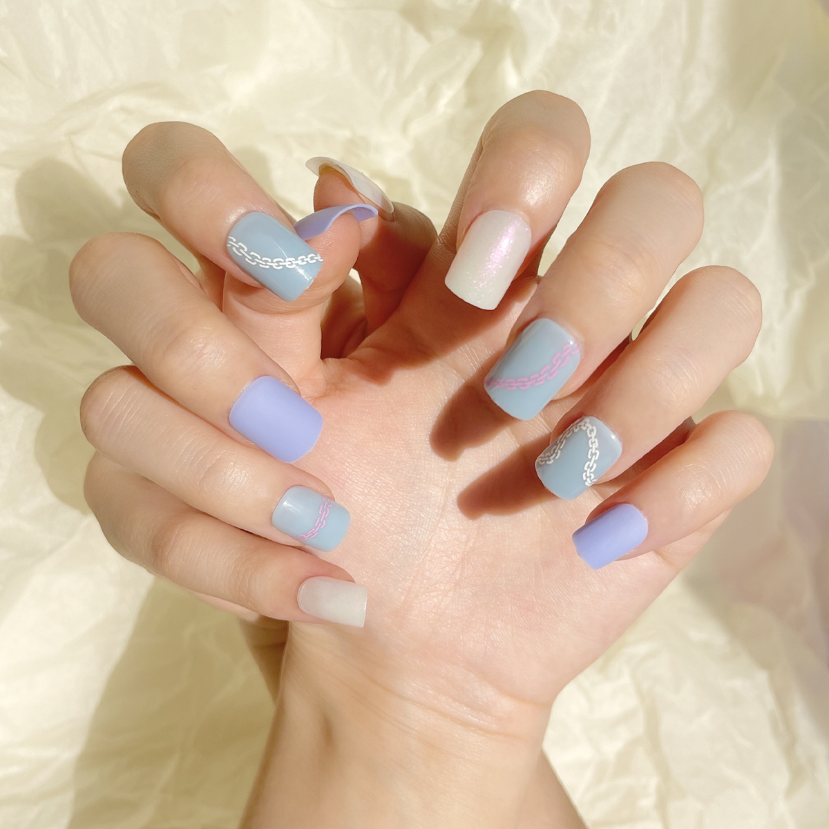 24 PCS PRESS ON NAIL TIPS SQUARE SHAPE CHAINS PATTERN Specification drawing