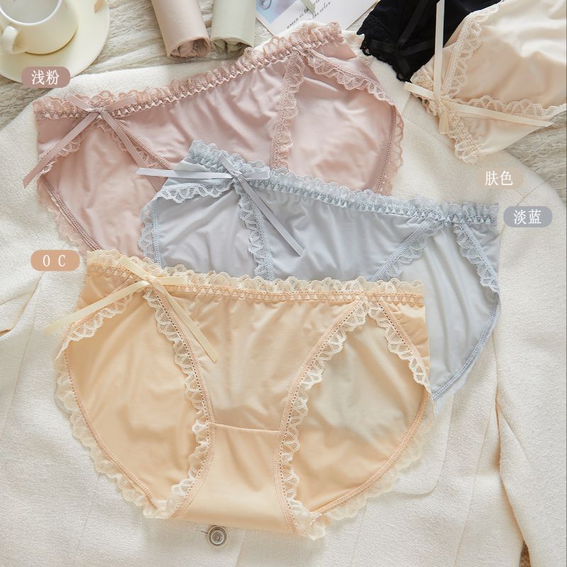 Sweet girl's bow lace lace underpants, mid-waist, sexy, pure and glamorous, seamless, comfortable and breathable underpants Item Picture