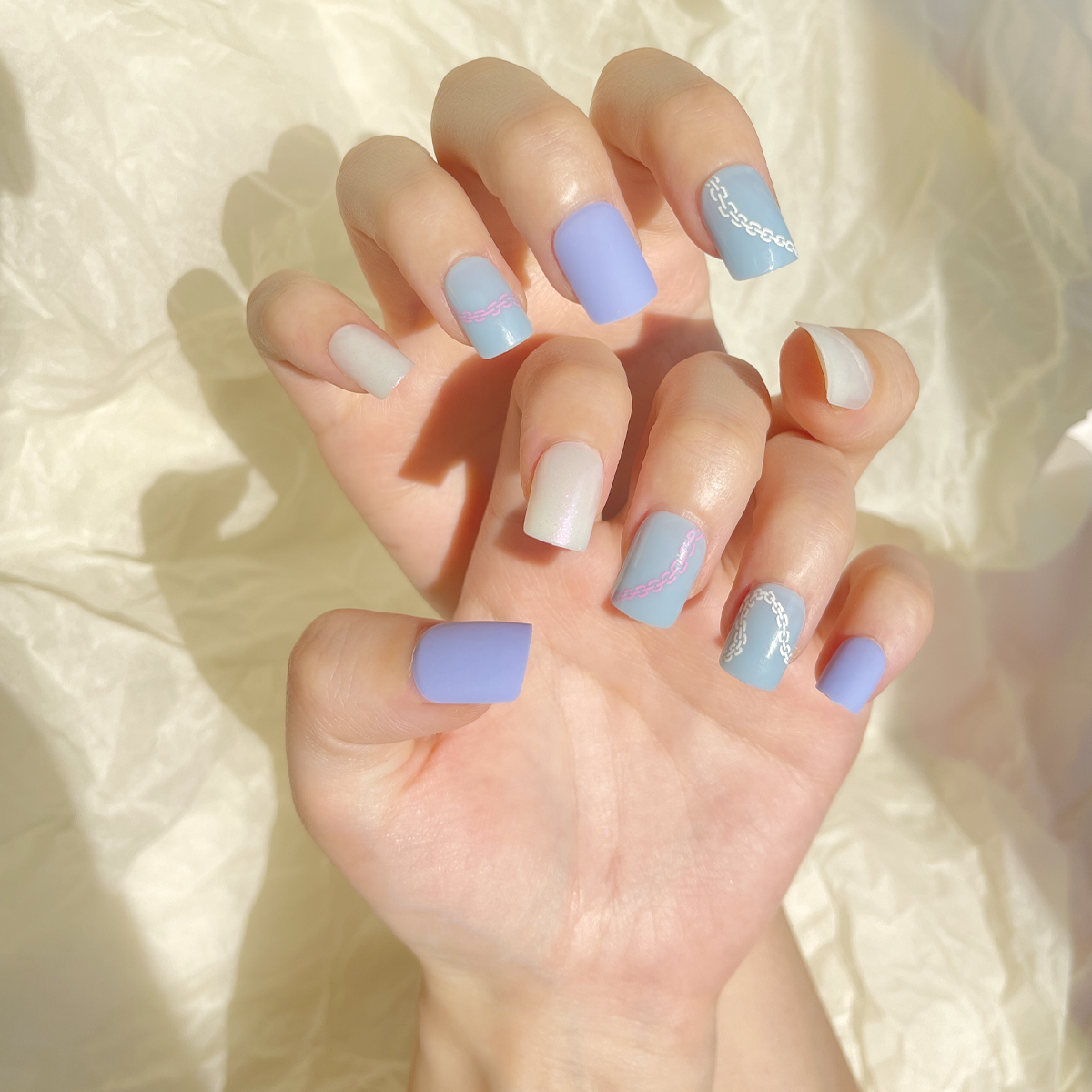 24 PCS PRESS ON NAIL TIPS SQUARE SHAPE CHAINS PATTERN full figure