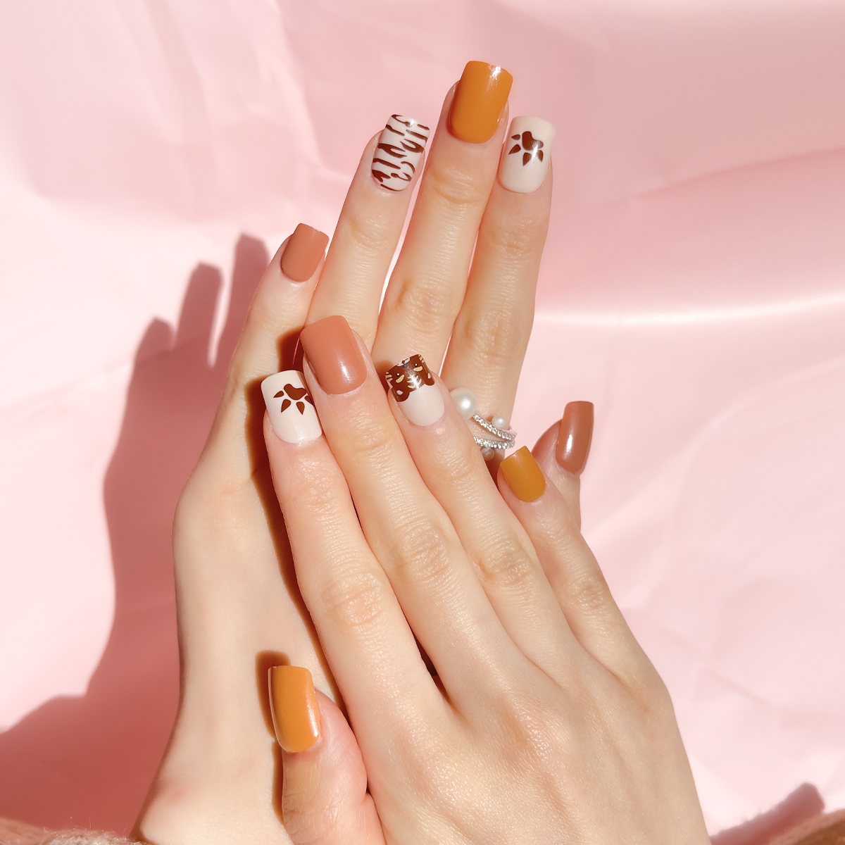 24 PCS PRESS ON NAIL TIPS SQUARE SHAPE ORANGE AND TIGER EFFECT Specification drawing