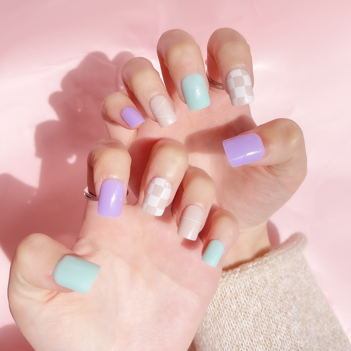 24 PCS PRESS ON NAIL TIPS SQUARE SHAPE DOPAMINE COLOR SYSTEM full figure