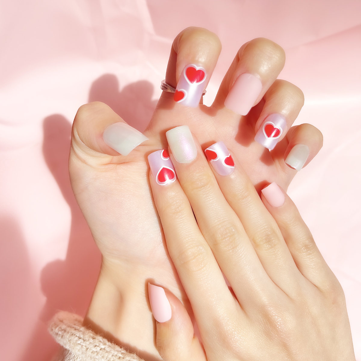 24 PCS PRESS ON NAIL TIPS SQUARE SHAPE RED LOVE details Picture