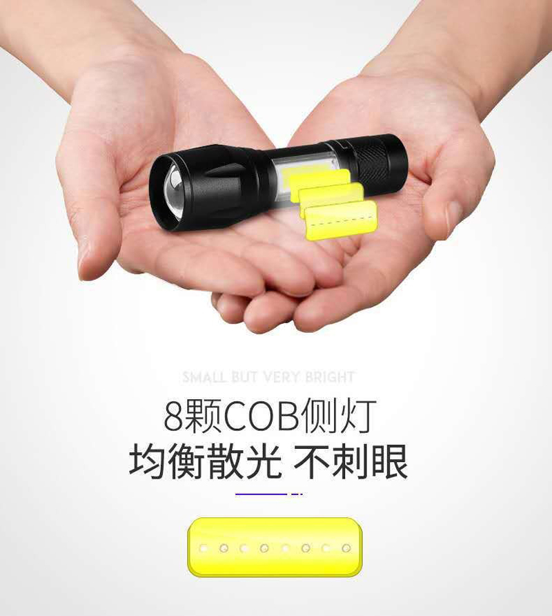 513 Telescopic focusing Flashlight, USB charging aluminum alloy flashlight, Mini Flashlight, Portable white Light Mini flashlight pic 7