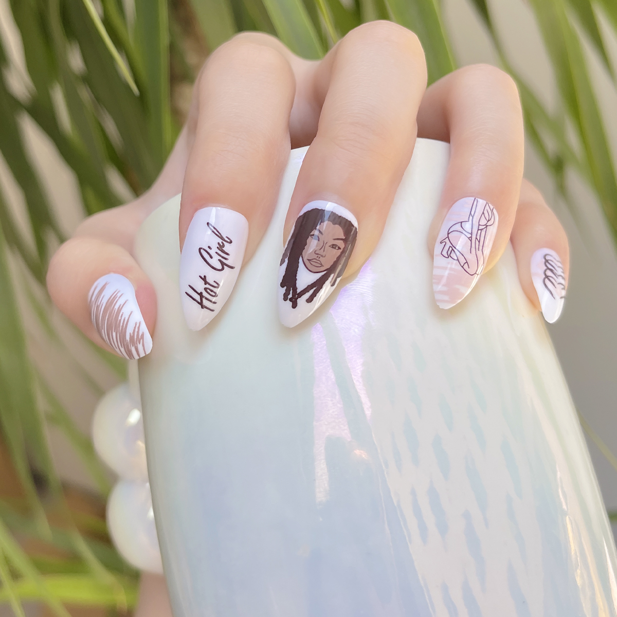 24 PCS PRESS ON NAIL TIPS STILETTO SHAPE COOL GIRL STYLE details Picture