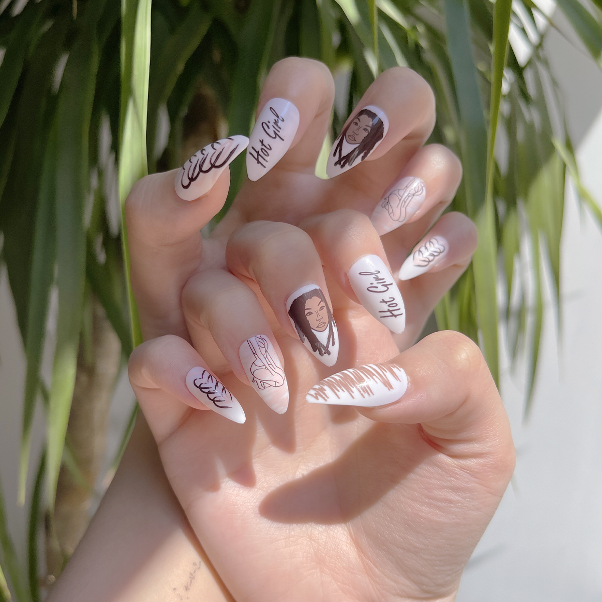 24 PCS PRESS ON NAIL TIPS STILETTO SHAPE COOL GIRL STYLE Item Picture