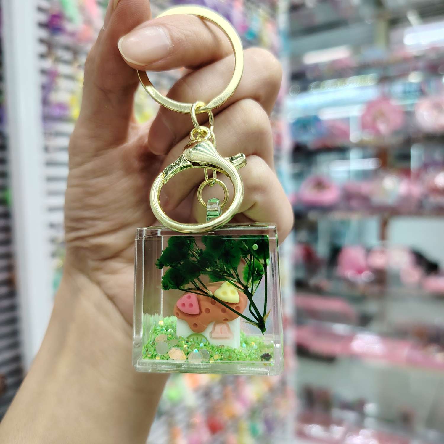 网红流沙可爱入油七夕情侣钥匙挂件花房屋背包配饰汽车小礼品挂饰批发细节图