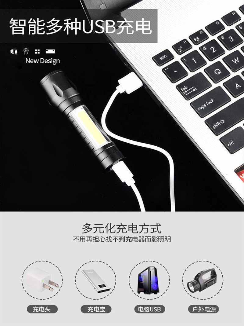 511 Telescopic focusing Flashlight, USB charging aluminum alloy flashlight, Mini Flashlight, Portable white light Mini flashlight pic 4