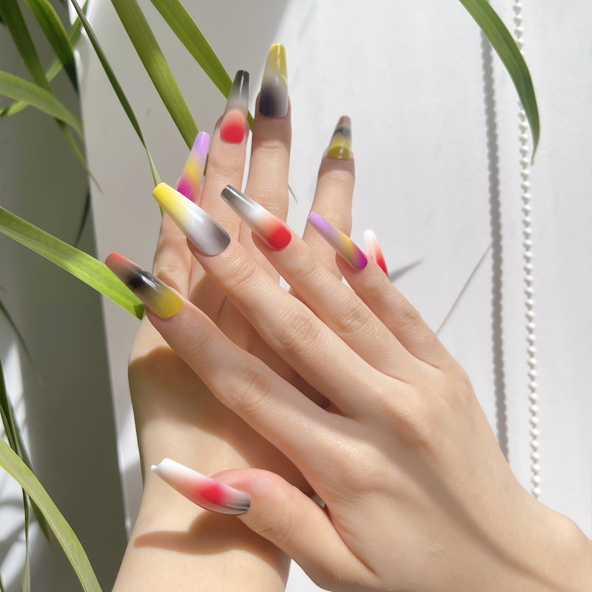 24 PCS PRESS ON NAIL TIPS BALLET SHAPE MULTICOLORED STYLE full figure