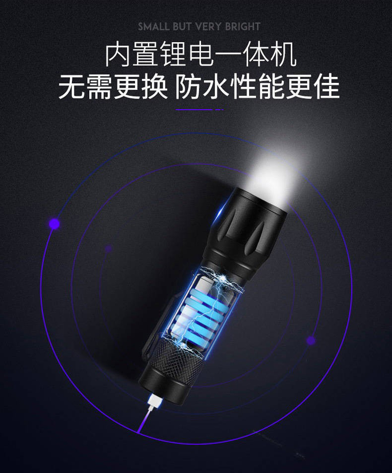 513 Telescopic focusing Flashlight, USB charging aluminum alloy flashlight, Mini Flashlight, Portable white Light Mini flashlight pic 4