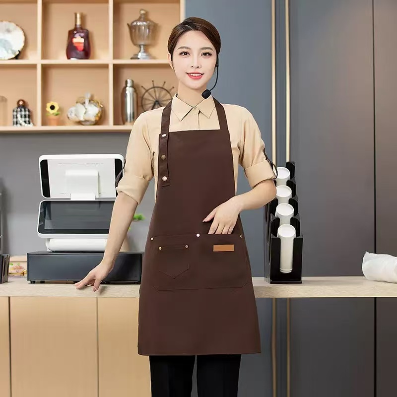 帆布围裙定制LOGO 印字厨房餐饮专用 咖啡店奶茶店水果店 男女工作定制详情1