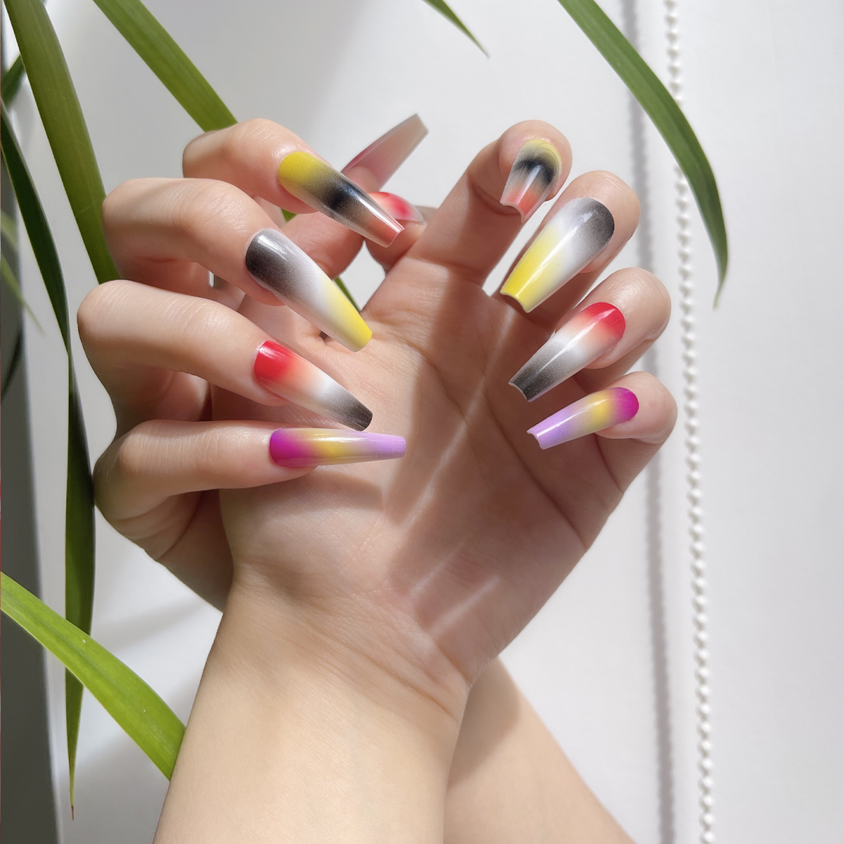 24 PCS PRESS ON NAIL TIPS BALLET SHAPE MULTICOLORED STYLE details Picture