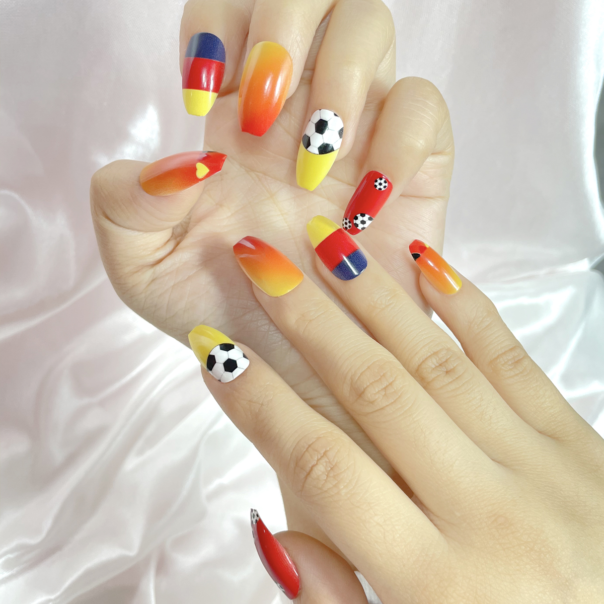24 PCS PRESS ON NAIL TIPS COFFIN SHAPE FOOTBALL PATTERN Specification drawing