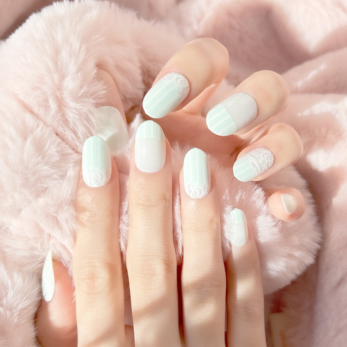 24 PCS PRESS ON NAIL TIPS OVAL SHAPE LIGHT GREEN COLOR Specification drawing