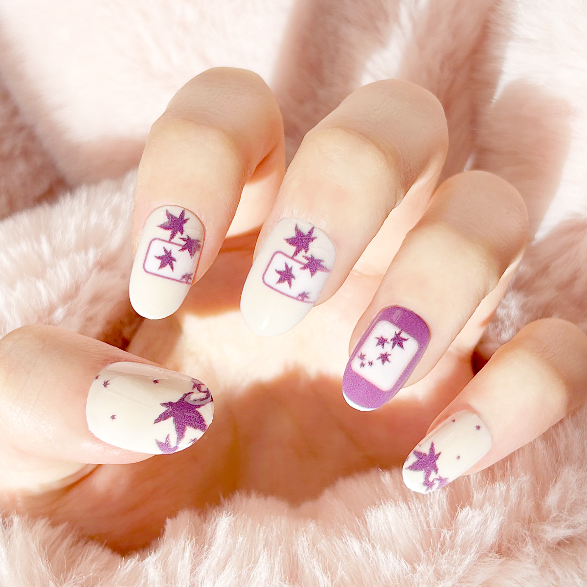 24 PCS PRESS ON NAIL TIPS OVAL SHAPE MAPLE LEAVES PATTERN Specification drawing