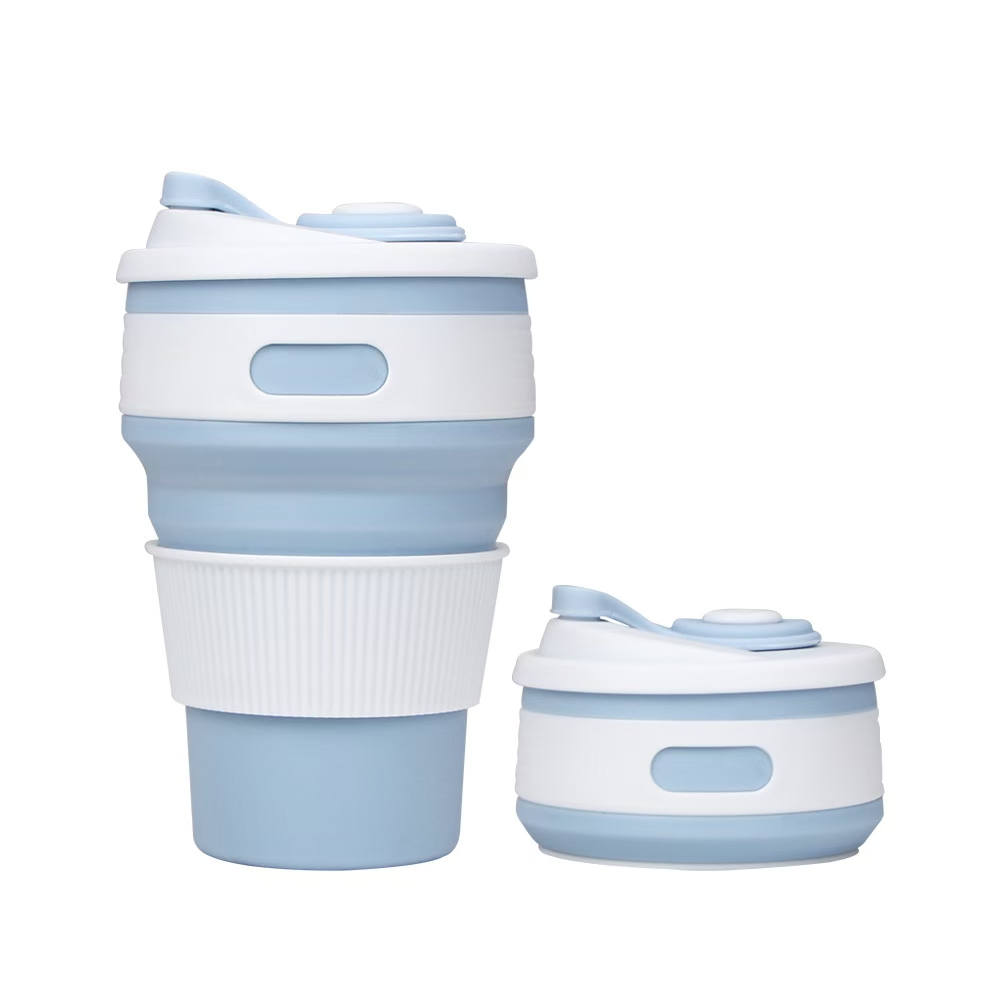 Portable folding water cup for outdoor camping travel, food-grade silicone, foldable, stretchable and compressible mouthwash cup Item Picture