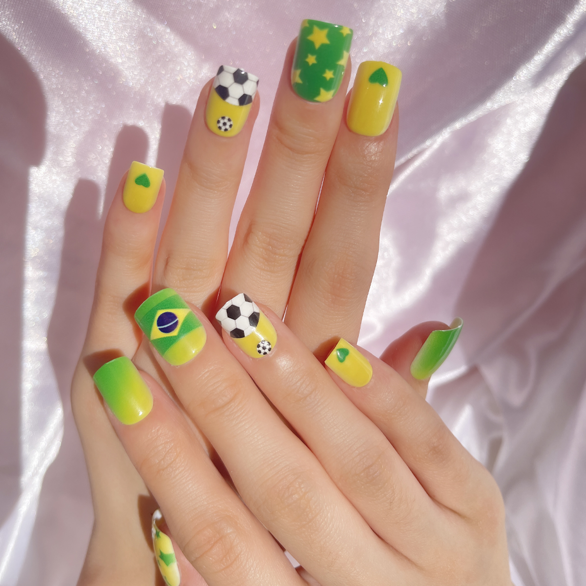 24 PCS PRESS ON NAIL TIPS SQUARE SHAPE BRAZILIAN FOOTBALL TEAM PATTERN details Picture