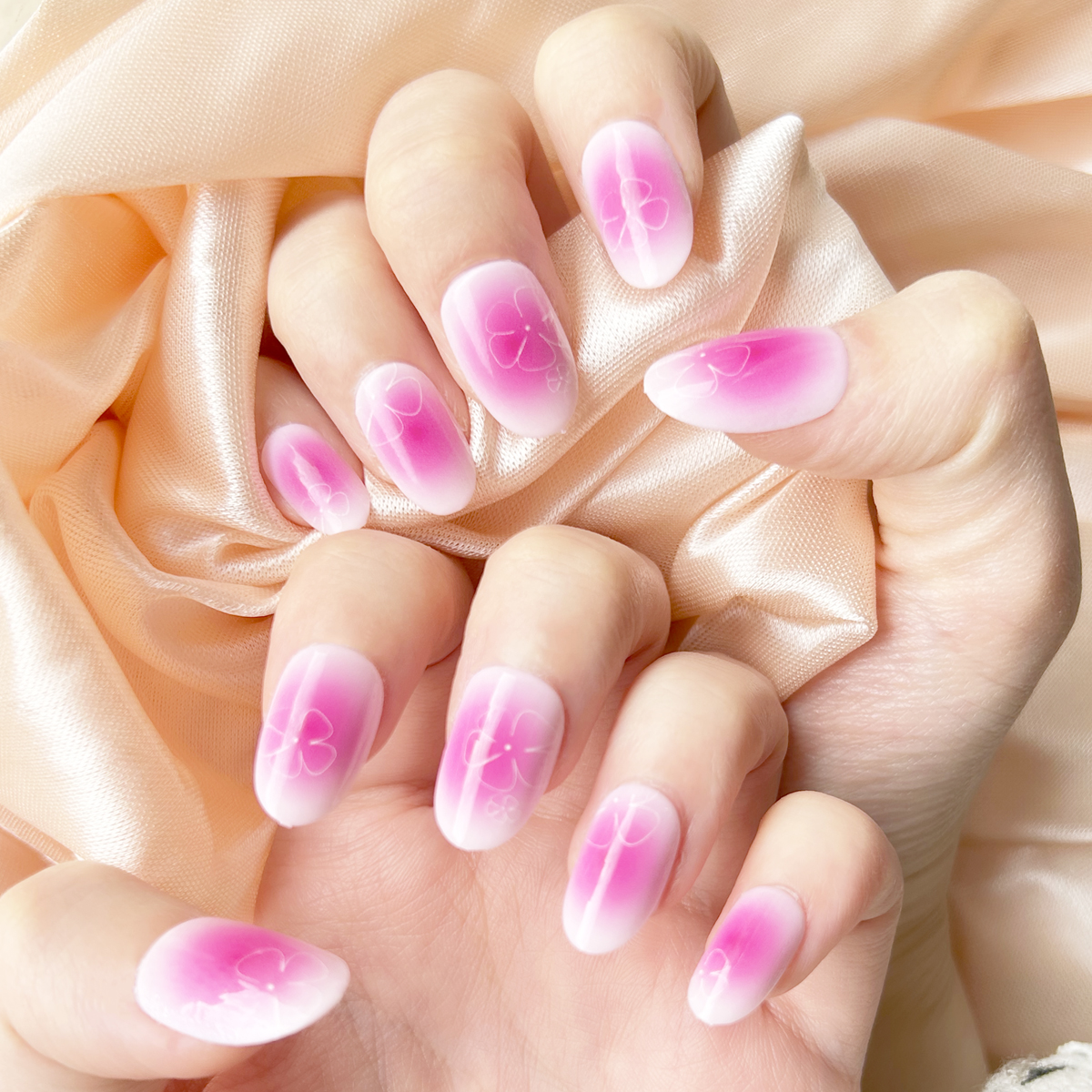 24 PCS PRESS ON NAIL TIPS OVAL SHAPE FLOWER LINES PATTERN details Picture